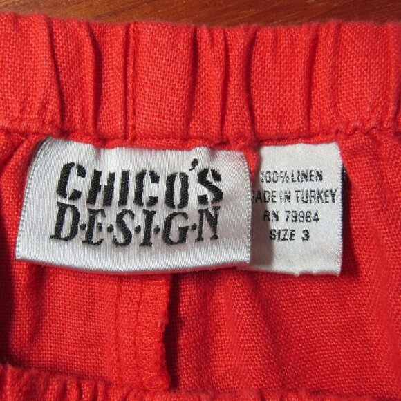 Chicos Design 100% Linen Coral Capri Pants Women Size XL 3 Pull On Crop Wide Leg - Picture 6 of 8